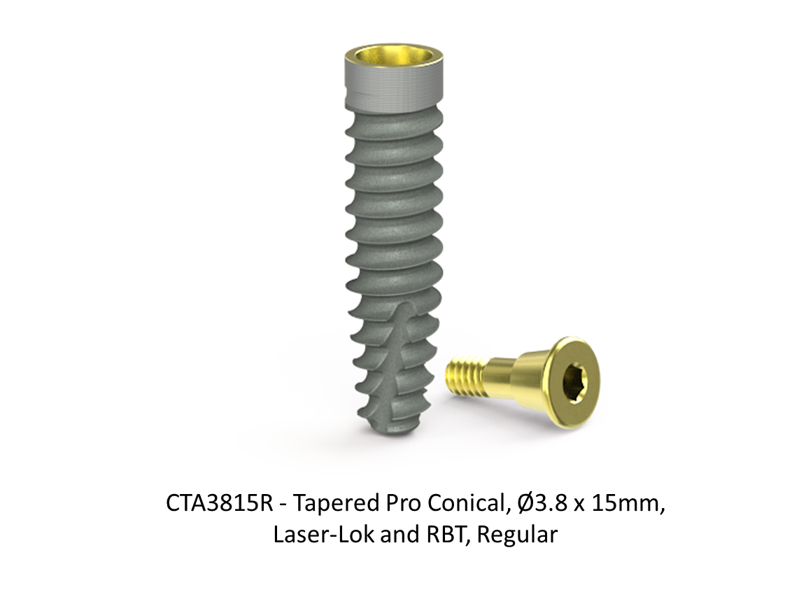 TAPERED PRO CONICAL, Ø3.8 X 15MM, LASER-LOK AND RBT, REGULAR